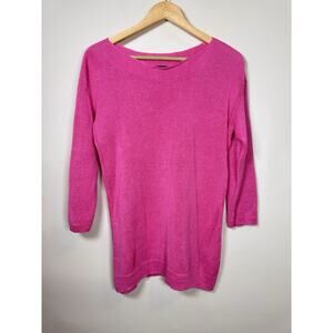 Talbots Womens 100% Linen Knit Sweater Boat Neck Pink M Coastal Preppy Classic